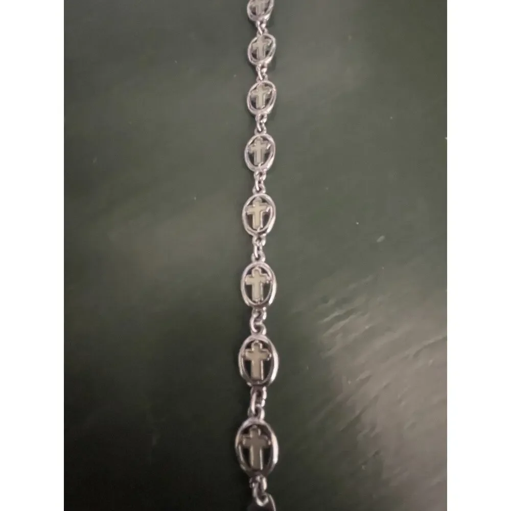 Vintage Cross Bracelet Silver Tone Jewelry Iridescent Center Simple Religious